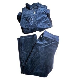 Lauren Ralph Lauren Velour Tracksuit Set Jacket Pants Navy Blue Plus Size 1X 3X